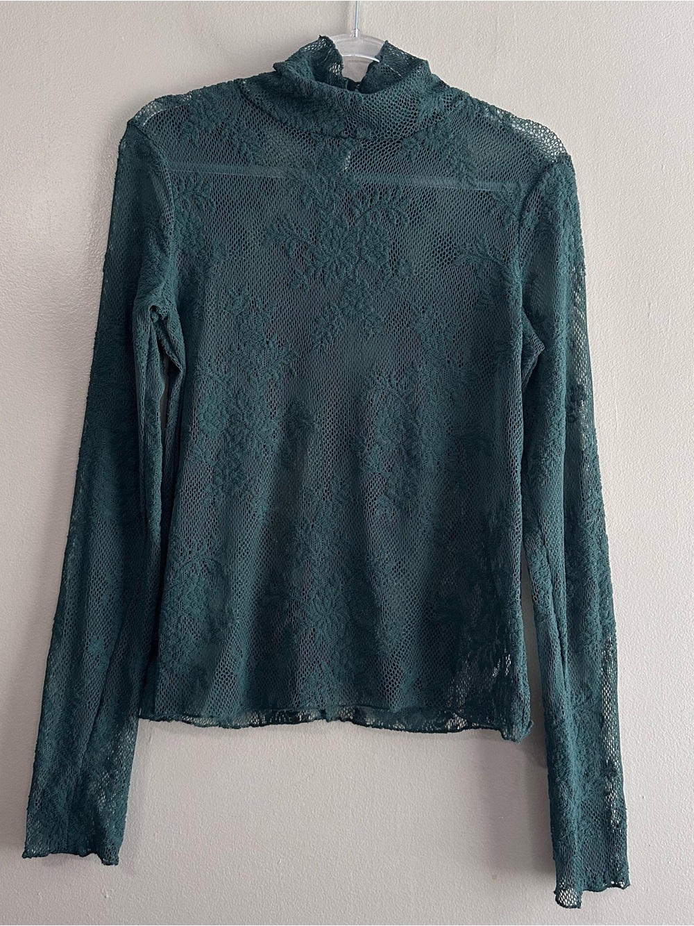 Intimately Free People Green Sheer Lace Layering Longsleeve Top Womens Large